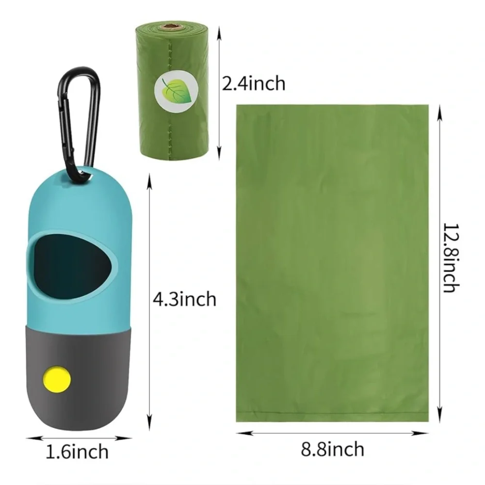 Waste Bag Holder for Leash with Carabiner Clip Built-in LED Flashlight